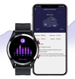 SACOSDING Montre Connectée avec Tensiomètre et Oxymètre - Montre Fitness Sport Activity Tracker iOS Android - Bracelet Cuir Noir