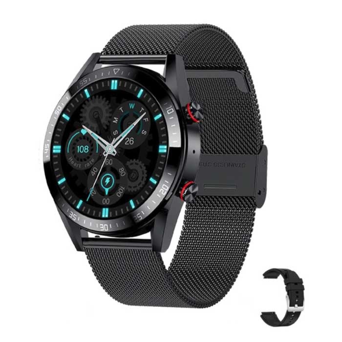 Smartwatch con cinturino extra - Misuratore di pressione sanguigna e misuratore di ossigeno - Fitness Sport Activity Tracker Watch iOS Android - Cinturino in rete nero