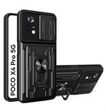 QMXD Xiaomi Poco X4 Pro 5G - Card Slot Case with Kickstand and Camera Protection - Pop Grip Cover Case Black