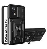 QMXD Xiaomi Poco X4 Pro 5G - Card Slot Hoesje met Kickstand en Camera Bescherming - Pop Grip Cover Case Zwart