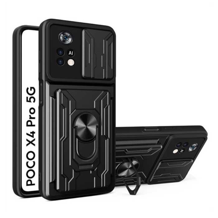 Xiaomi Poco X4 Pro 5G - Custodia con slot per schede con supporto e protezione per fotocamera - Custodia Pop Grip Cover nera