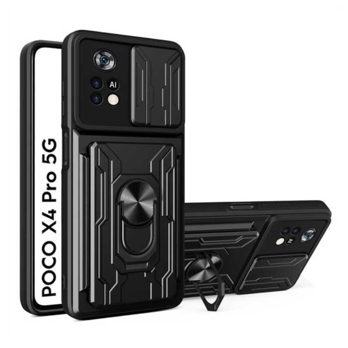 Xiaomi Poco X4 Pro 5G - Estuche con ranura para tarjetas con función atril y protección para cámara - Estuche con tapa Pop Grip negro