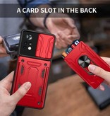 QMXD Xiaomi Poco X4 Pro 5G - Card Slot Case with Kickstand and Camera Protection - Pop Grip Cover Case Red