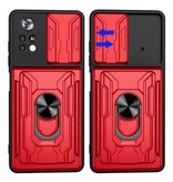 QMXD Xiaomi Poco X4 Pro 5G - Card Slot Case with Kickstand and Camera Protection - Pop Grip Cover Case Red