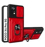 QMXD Xiaomi Poco X4 Pro 5G - Card Slot Hoesje met Kickstand en Camera Bescherming - Pop Grip Cover Case Rood