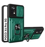 QMXD Xiaomi Poco X4 Pro 5G - Card Slot Case with Kickstand and Camera Protection - Pop Grip Cover Case Green