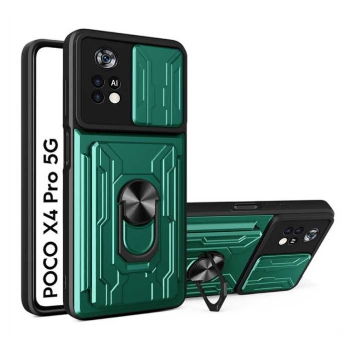 Xiaomi Poco X4 Pro 5G - Custodia con slot per schede con supporto e protezione per fotocamera - Custodia Pop Grip Cover Verde