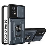 QMXD Xiaomi Poco X4 Pro 5G - Card Slot Case with Kickstand and Camera Protection - Pop Grip Cover Case Gray