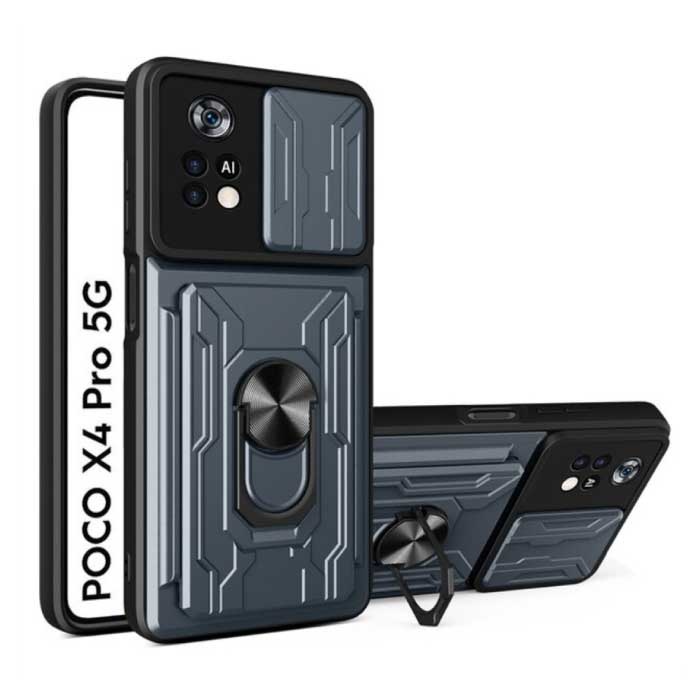 Xiaomi Poco X4 Pro 5G - Étui pour Carte avec Béquille et Protection de l'Appareil Photo - Pop Grip Cover Case Gris