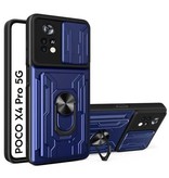 QMXD Xiaomi Poco X4 Pro 5G - Card Slot Hoesje met Kickstand en Camera Bescherming - Pop Grip Cover Case Blauw