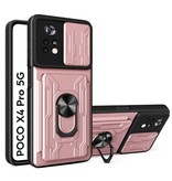 QMXD Xiaomi Poco X4 Pro 5G - Custodia con slot per schede con supporto e protezione per fotocamera - Custodia Pop Grip Cover rosa