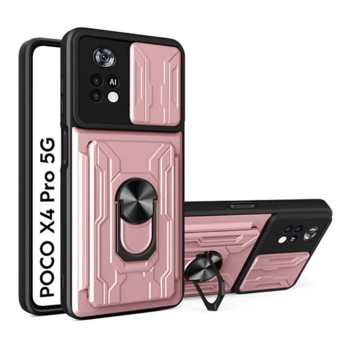 Xiaomi Poco X4 Pro 5G - Custodia con slot per schede con supporto e protezione per fotocamera - Custodia Pop Grip Cover rosa