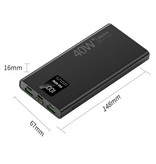 Tollcuudda 40W Powerbank 20.000mAh met 3 Oplaadpoorten  - 20W PD Externe Noodaccu LED Display Batterij Oplader Charger Zwart