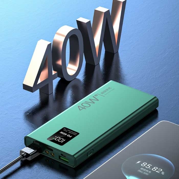 Tollcuudda Power Bank da 40 W 20.000 mAh con 3 porte di ricarica - 20 W PD Batteria di emergenza esterna Display a LED Caricabatteria Caricabatteria Verde