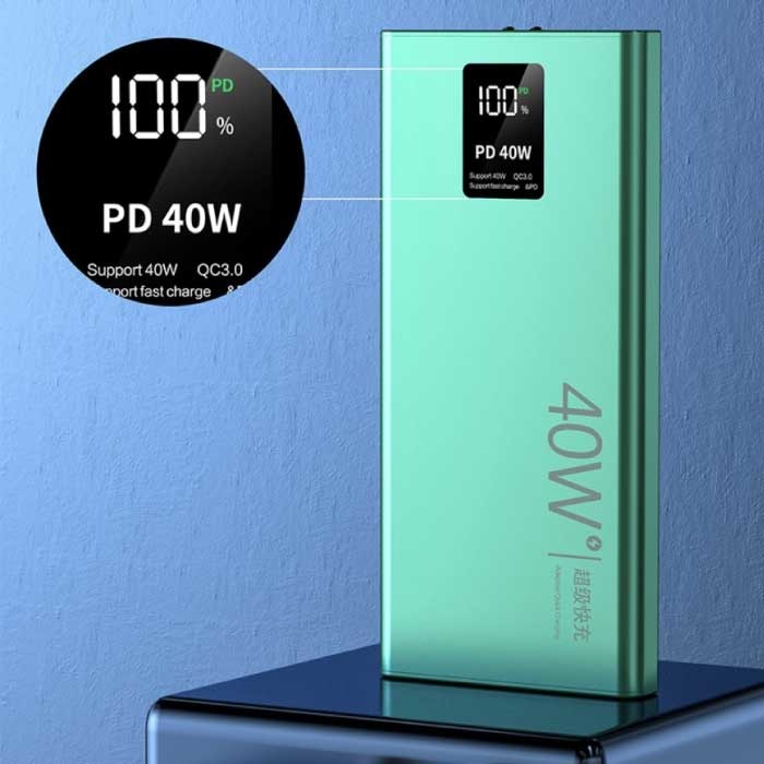 Tollcuudda Power Bank 40 W 20 000 mAh avec 3 ports de charge - 20 W PD batterie de secours externe affichage LED chargeur de batterie chargeur vert