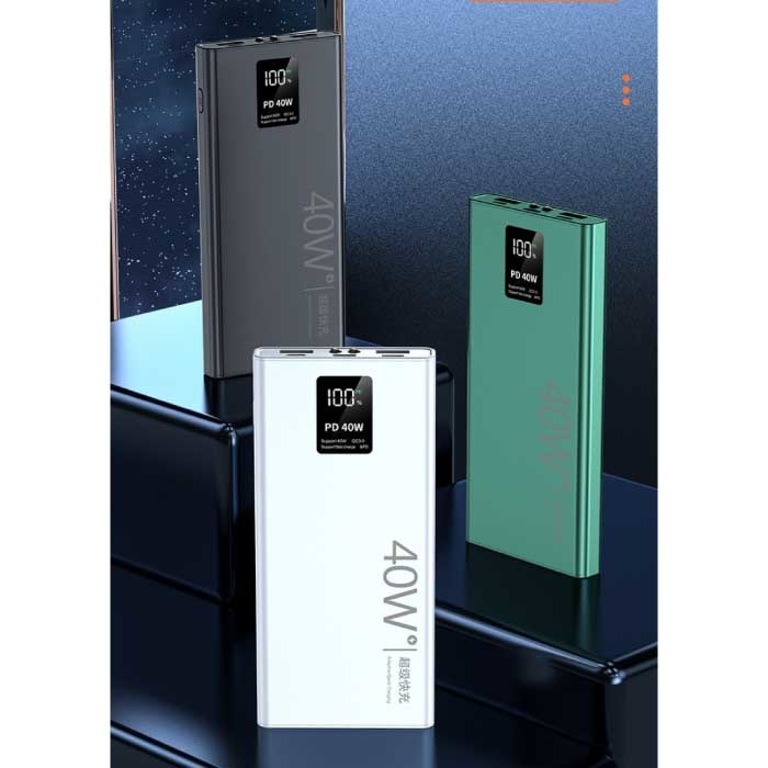 Tollcuudda Power Bank da 40 W 20.000 mAh con 3 porte di ricarica - 20 W PD Batteria di emergenza esterna Display a LED Caricabatteria Caricabatteria Verde