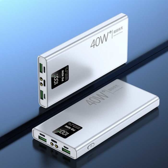 40 W Power Bank 20.000 mAh mit 3 Ladeanschlüssen - 20 W PD Externer Notfallakku LED-Anzeige Ladegerät Ladegerät Weiß