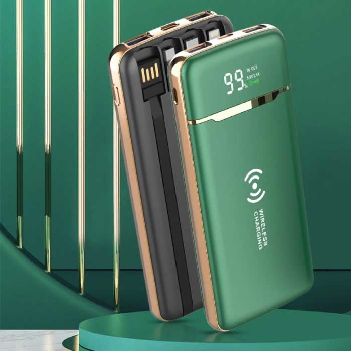 WST Banque d'alimentation universelle 20 000 mAh - 4 types de câble de charge - Chargeur de batterie de secours externe Chargeur de batterie Noir