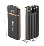 WST Universele 20.000mAh Powerbank - 4 Types Oplaadkabel - Externe Noodaccu Batterij Oplader Charger Zwart