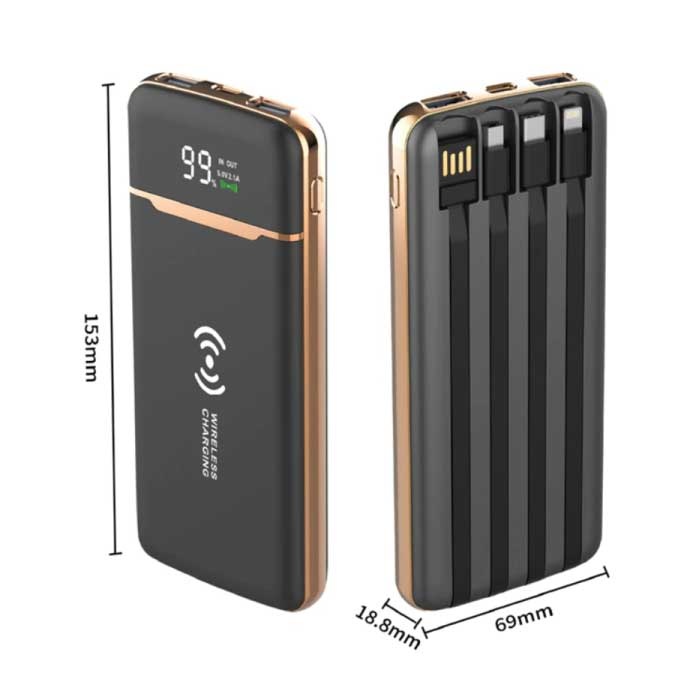 WST Banque d'alimentation universelle 20 000 mAh - 4 types de câble de charge - Chargeur de batterie de secours externe Chargeur de batterie Noir