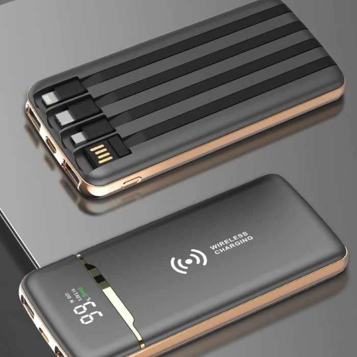 Universele 20.000mAh Powerbank - 4 Types Oplaadkabel - Externe Noodaccu Batterij Oplader Charger Zwart