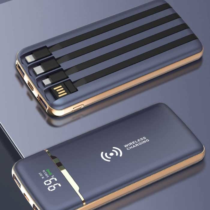 Universal 20.000mAh Power Bank - 4 Types Charging Cable - External Emergency Battery Battery Charger Charger Blue