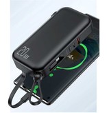 USAMS 10.000mAh Powerbank 20W - 3 Types de Câble de Charge - Chargeur de Batterie de Secours Externe Chargeur Noir