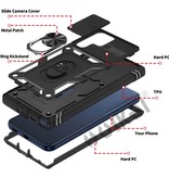 Huikai Samsung Galaxy S21 FE - Armor Card Holder Case with Kickstand and Camera Protection - Pop Grip Heavy Duty Cover Case Black