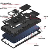 Huikai Samsung Galaxy S21 - Armor Kaarthouder Hoesje met Kickstand en Camera Bescherming - Pop Grip  Heavy Duty Cover Case Zwart