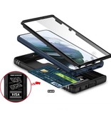 Huikai Samsung Galaxy S22 Ultra – Armor Card Holder Case mit Ständer und Kameraschutz – Pop Grip Heavy Duty Cover Case Black