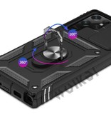 Huikai Samsung Galaxy S21 FE - Armor Card Holder z podpórką i ochroną aparatu - Pop Grip Heavy Duty Cover Case Niebieski