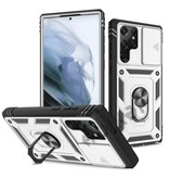 Huikai Samsung Galaxy A52 4G - Etui Armor Card Holder z podpórką i ochroną aparatu - Etui Pop Grip Heavy Duty Cover Białe