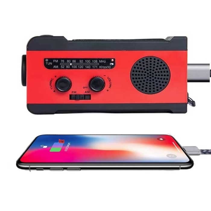 Stuff Certified® Banque d'alimentation solaire radio 2000 mAh avec dynamo - Lampe de poche intégrée - Chargeur de batterie de secours externe FM/AM Bleu