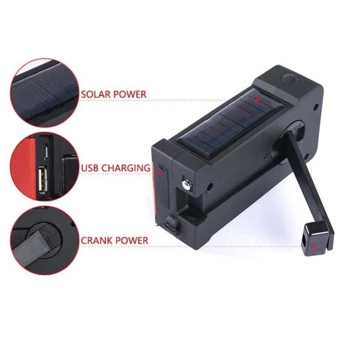 Stuff Certified® Banque d'alimentation solaire radio 2000 mAh avec dynamo - Lampe de poche intégrée - Chargeur de batterie de secours externe FM/AM Bleu