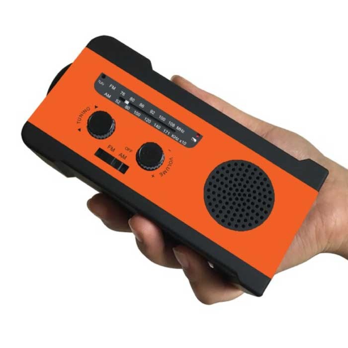 2000 mAh Radio Solar Power Bank mit Dynamo - Eingebaute Taschenlampe - UKW/MW Externe Notbatterie Batterieladegerät Ladegerät Orange