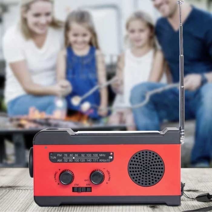 Stuff Certified® 2000mAh Radio Solar Power Bank z Dynamo - Wbudowana Latarka - FM/AM Zewnętrzna Ładowarka Akumulatorów Awaryjnych Ładowarka Czerwona