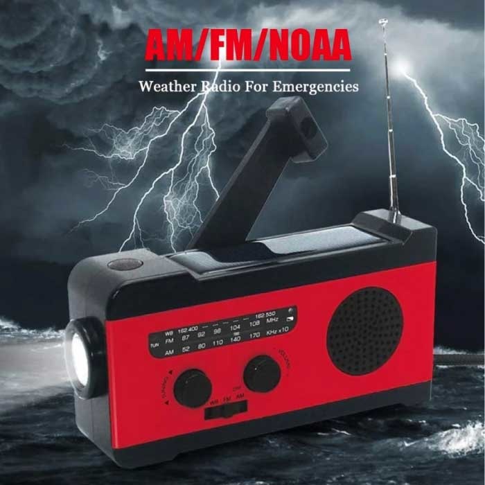 Stuff Certified® 2000 mAh Radio Solar Power Bank mit Dynamo - Eingebaute Taschenlampe - UKW/MW Externe Notbatterie Batterieladegerät Ladegerät Rot