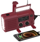 WAYHOOM Banco de energía solar de radio de 4000 mAh con dínamo - Linterna incorporada - Cargador de batería de emergencia externo FM / AM Cargador de batería Vino rojo