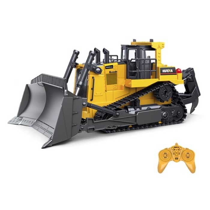 Bulldozer RC avec télécommande - Excavatrice de tracteur jouet orientable à l'échelle 1:16 en alliage métallique radiocommandé