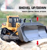 Huina Bulldozer RC avec télécommande - Excavatrice de tracteur jouet orientable à l'échelle 1:16 en alliage métallique radiocommandé