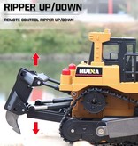 Huina Bulldozer RC avec télécommande - Excavatrice de tracteur jouet orientable à l'échelle 1:16 en alliage métallique radiocommandé