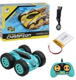 Stuff Certified® Stunt Car avec télécommande - Steerable Stunt Racer Toy Double Sided Car Blue