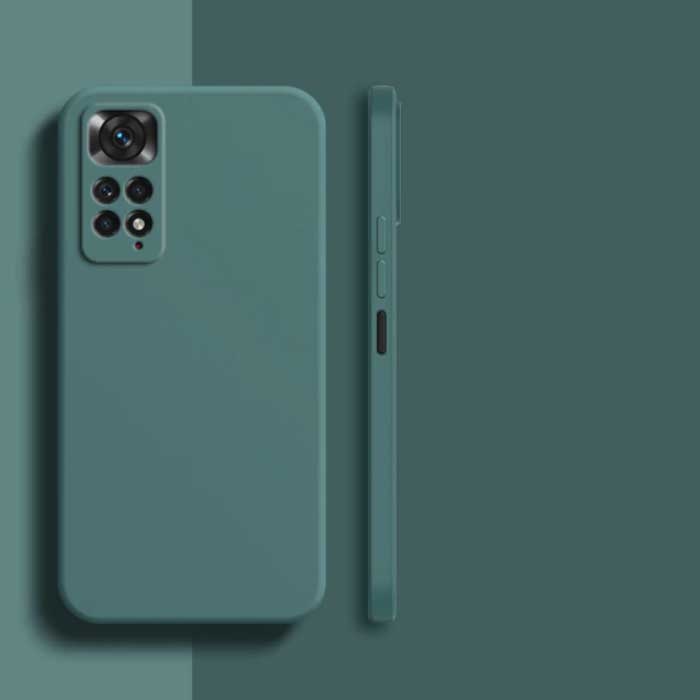 Xiaomi Redmi Note 11S 4G Custodia in silicone quadrata - Custodia morbida opaca Liquid Cover verde scuro