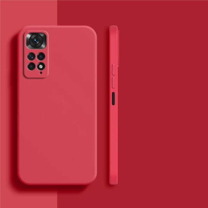 Custodia in silicone quadrato per Xiaomi Redmi Note 11S 4G - Custodia morbida opaca Liquid Cover rossa