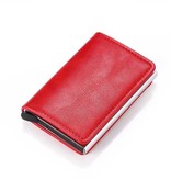 Stuff Certified® Portfel na karty kredytowe RFID - Aluminiowa obudowa ze skóry w stylu vintage z klipsem na pieniądze Błyszczący czerwony