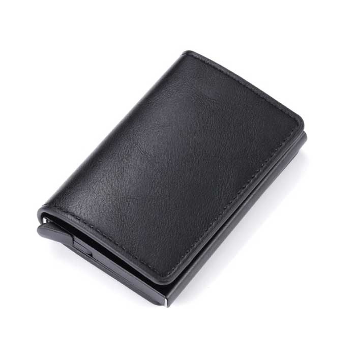 Portfel na karty kredytowe RFID - Aluminiowa obudowa ze skóry w stylu vintage z klipsem na pieniądze w kolorze czarnym
