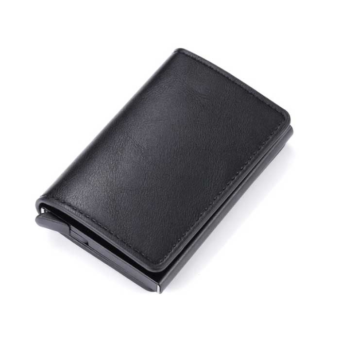 RFID Credit Card Holder Wallet - Vintage Leather Aluminum Case with Money Clip Black