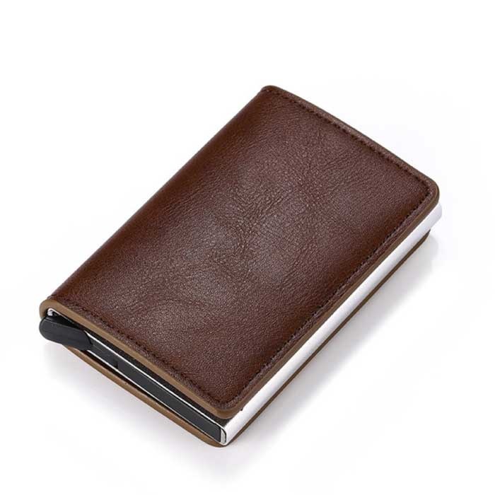 RFID Credit Card Holder Wallet - Vintage Leather Aluminum Case with Money Clip Coffee
