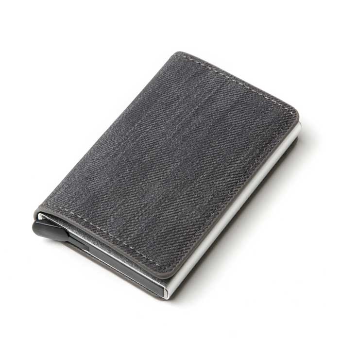 RFID Credit Card Holder Wallet - Vintage Leather Aluminum Case with Money Clip Gray