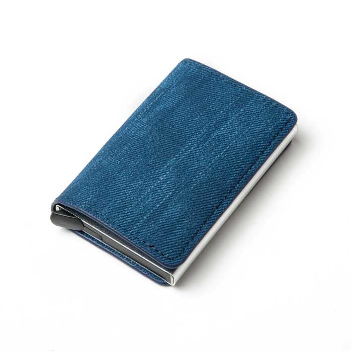Cartera con tarjetero RFID - Estuche de aluminio de cuero vintage con clip para billetes Azul